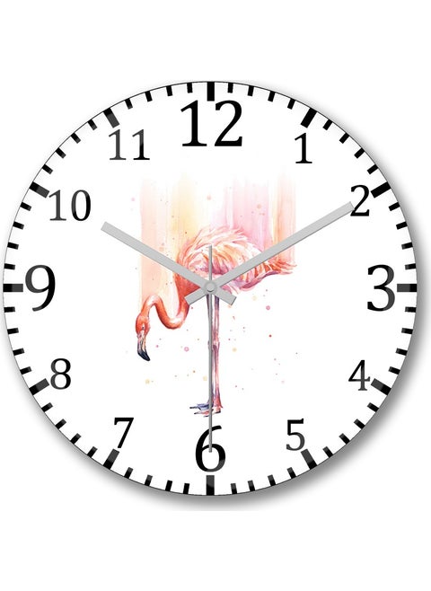 Print Shop Flamingo Pink Rain Wall Clock Curved Real Glass