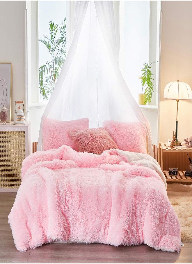 Joyreap Joyreap 3-Piece Plush Shaggy Comforter Set, King Size Luxury Faux Fur Sherpa Reversible Bedding Comforter Set, Ultra Cozy Warm Fluffy Bedding Set for Winter (Pink, 100x88 inches)  - Image 1
