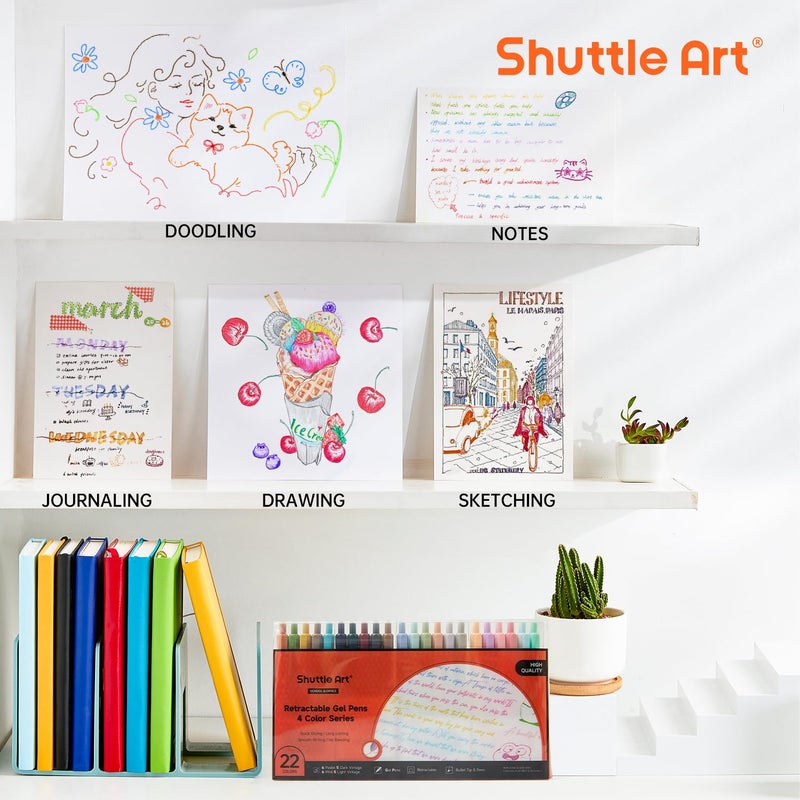 Shuttle Art Colored Retractable Gel Pens, 22 Ink Colors, 6 Mild 6 Pastel 5 Light Vintage and 5 Dark Vintage, Cute Pens Fine Point Soft Barrel for Writing Journaling Note Taking School Office Home - Image 5