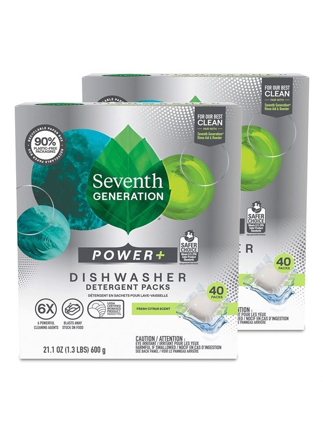 Seventh Generation Power+ Dishwasher Detergent Packs for Sparkling Dishes Fresh Citrus Scent Dishwasher Tabs, 40 Count, Pack of 2 (Packaging May Vary)  - Image 1