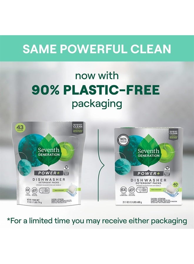 Seventh Generation Power+ Dishwasher Detergent Packs for Sparkling Dishes Fresh Citrus Scent Dishwasher Tabs, 40 Count, Pack of 2 (Packaging May Vary)  - Image 2