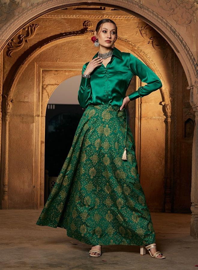 PRASHA Women Green Satin Regular Shirt - Image 2