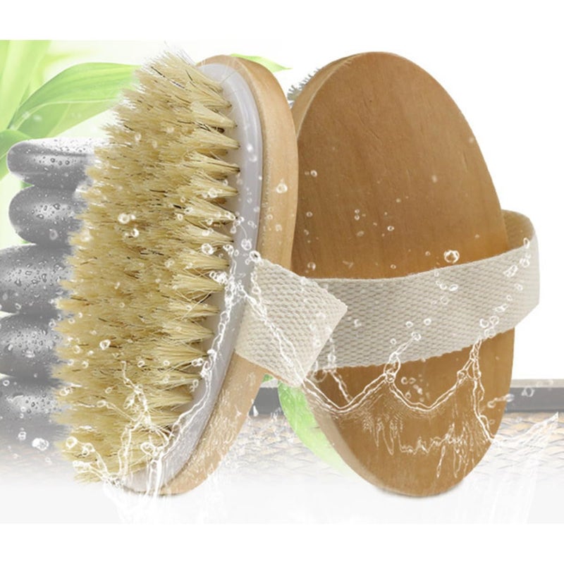 Natural Boar Bristle Body Brush With Wooden Handle For Exfoliating And Massaging Dry Wet Skin - Image 5