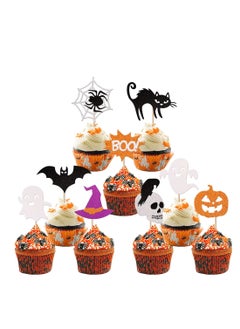 Generic Pack of 36 Cupcake Toppers Glitter Bat Witch Cat Pumpkin Spider Web Cupcake Picks Theme Baby Shower Birthday Party Cake Decorations Accessories  - Image 1