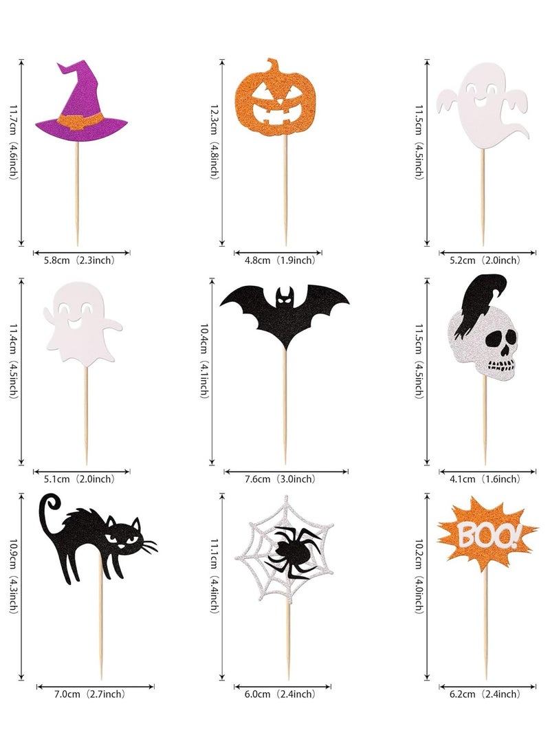 Pack of 36 Cupcake Toppers Glitter Bat Witch Cat Pumpkin Spider Web Cupcake Picks Theme Baby Shower Birthday Party Cake Decorations Accessories  - Image 2