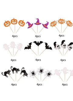 Generic Pack of 36 Cupcake Toppers Glitter Bat Witch Cat Pumpkin Spider Web Cupcake Picks Theme Baby Shower Birthday Party Cake Decorations Accessories  - Image 3