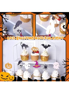 Generic Pack of 36 Cupcake Toppers Glitter Bat Witch Cat Pumpkin Spider Web Cupcake Picks Theme Baby Shower Birthday Party Cake Decorations Accessories  - Image 5