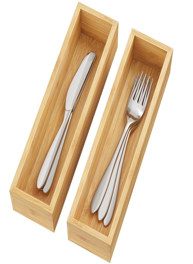 BAMEOS Kitchen Drawer Organizer,Small Silverware Drawer Organizer,Bamboo Utensil Organizer for Bathroom, Dressing Room, Office, Pantry (Natural, 11"x 3") Set of 2 - Image 1