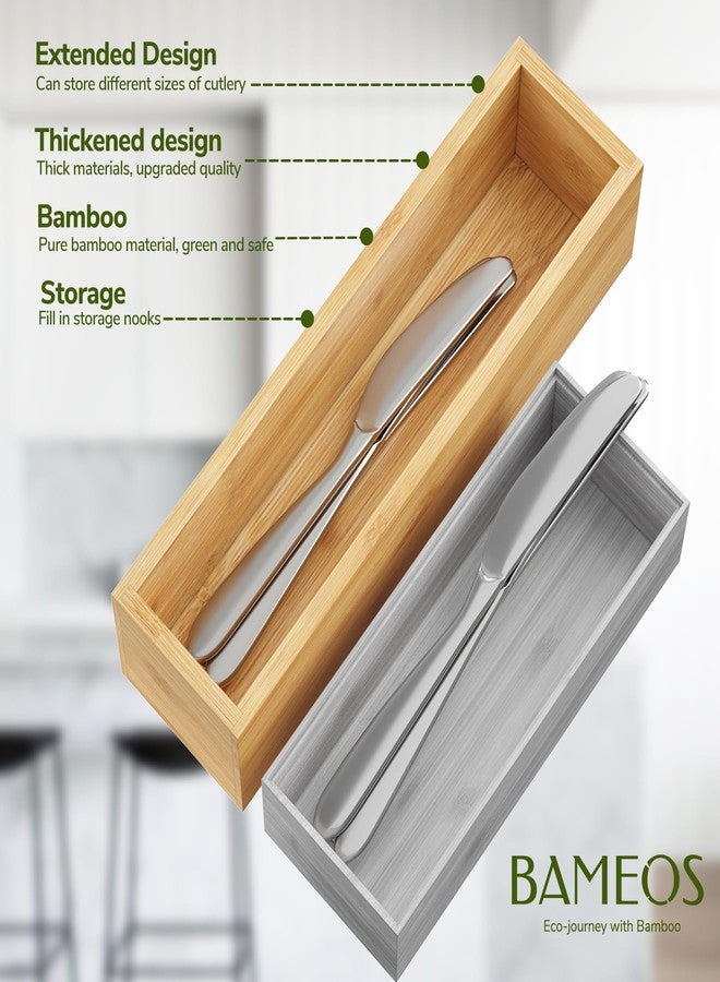 BAMEOS Kitchen Drawer Organizer,Small Silverware Drawer Organizer,Bamboo Utensil Organizer for Bathroom, Dressing Room, Office, Pantry (Natural, 11"x 3") Set of 2 - Image 4