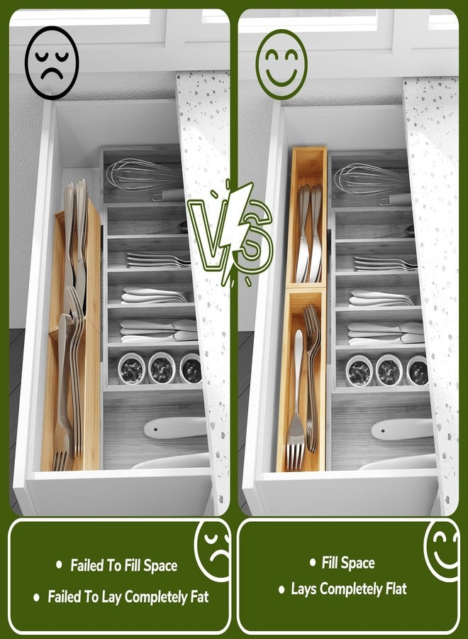 BAMEOS Kitchen Drawer Organizer,Small Silverware Drawer Organizer,Bamboo Utensil Organizer for Bathroom, Dressing Room, Office, Pantry (Natural, 11"x 3") Set of 2 - Image 5