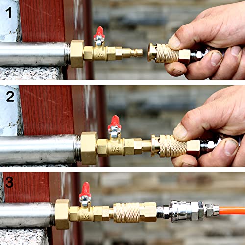 YELUN RV Winterize Blowout Adapter with 1/4" Quick Connect Plug and 3/4" Garden Water Hose Threading for Boat Camper Trailer Sprinkler Systems Irrigation Kit Fitting (With Valve) - Image 4