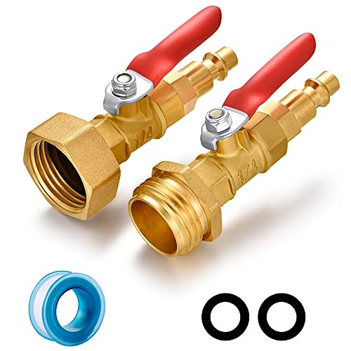 YELUN RV Winterize Blowout Adapter with 1/4" Quick Connect Plug and 3/4" Garden Water Hose Threading for Boat Camper Trailer Sprinkler Systems Irrigation Kit Fitting (With Valve) - Image 1