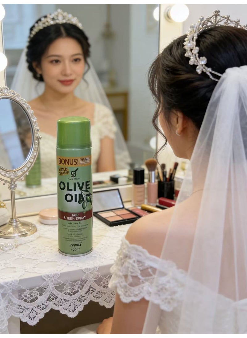 Evvoli Olive Oil Nourishing Hair Sheen Spray 420ml,Non-Greasy Alcohol free,Provide Natural Healthy Sheen to Dry & Thirsty Hair for Smooth,Shiny & Frizz Free Hair - Image 5