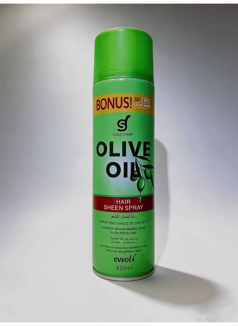 Evvoli Olive Oil Nourishing Hair Sheen Spray 420ml,Non-Greasy Alcohol free,Provide Natural Healthy Sheen to Dry & Thirsty Hair for Smooth,Shiny & Frizz Free Hair - Image 3