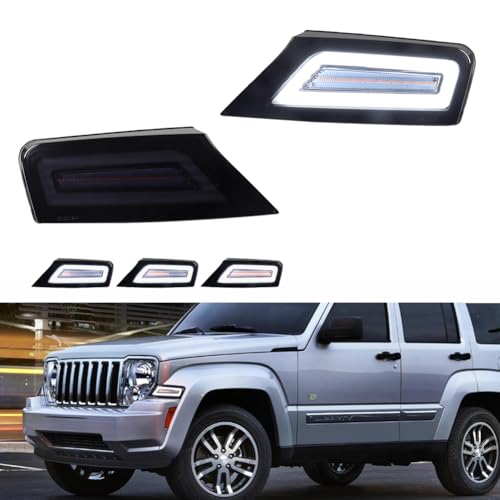 Tonsya For 2008 2009 2010 2011 2012 J-eep Liberty Front Parking turn signal lights Smoked Lens Amber/White 57010124AA-PFM, 57010125AA-PFM，‎CH2520145, CH2521145 - Image 1