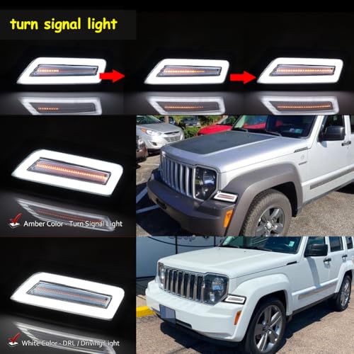Tonsya For 2008 2009 2010 2011 2012 J-eep Liberty Front Parking turn signal lights Smoked Lens Amber/White 57010124AA-PFM, 57010125AA-PFM，‎CH2520145, CH2521145 - Image 4