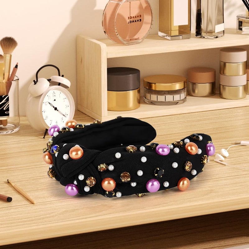 M'AYCREATE ® Hairband for Woman, Wide Hair Band Gem Ornament Hair Bands for Women, Fashion Knotted Fabric Wrapped Headband Festive Headwear for Party - Image 5