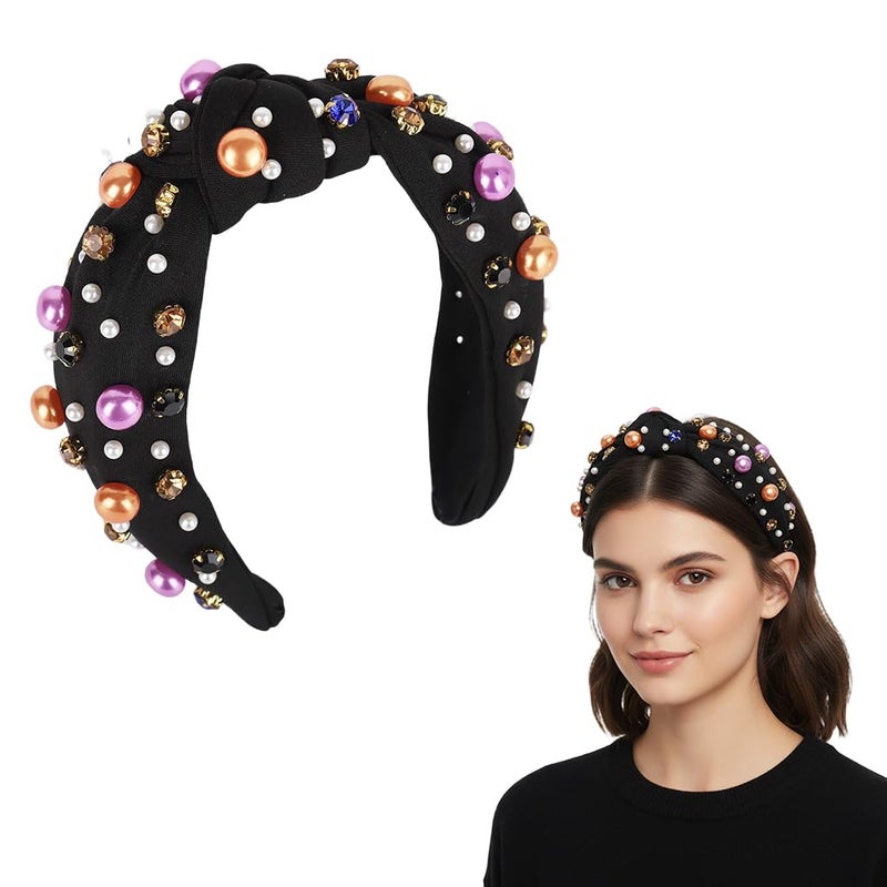 M'AYCREATE ® Hairband for Woman, Wide Hair Band Gem Ornament Hair Bands for Women, Fashion Knotted Fabric Wrapped Headband Festive Headwear for Party - Image 1