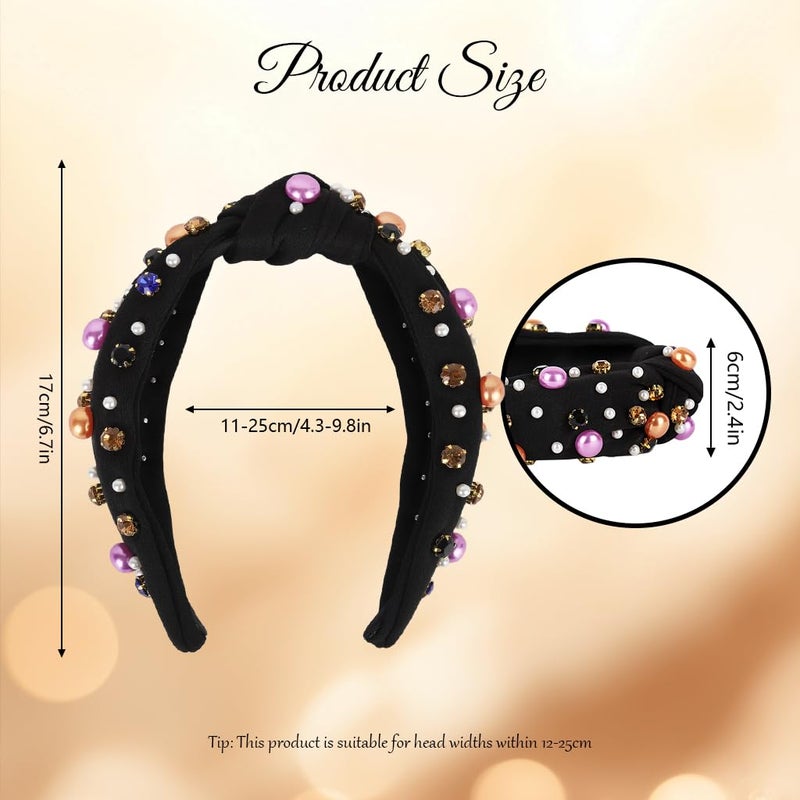 M'AYCREATE ® Hairband for Woman, Wide Hair Band Gem Ornament Hair Bands for Women, Fashion Knotted Fabric Wrapped Headband Festive Headwear for Party - Image 2