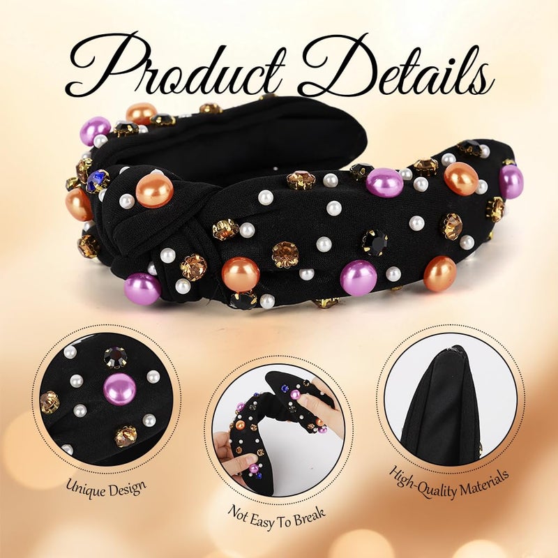 M'AYCREATE ® Hairband for Woman, Wide Hair Band Gem Ornament Hair Bands for Women, Fashion Knotted Fabric Wrapped Headband Festive Headwear for Party - Image 3