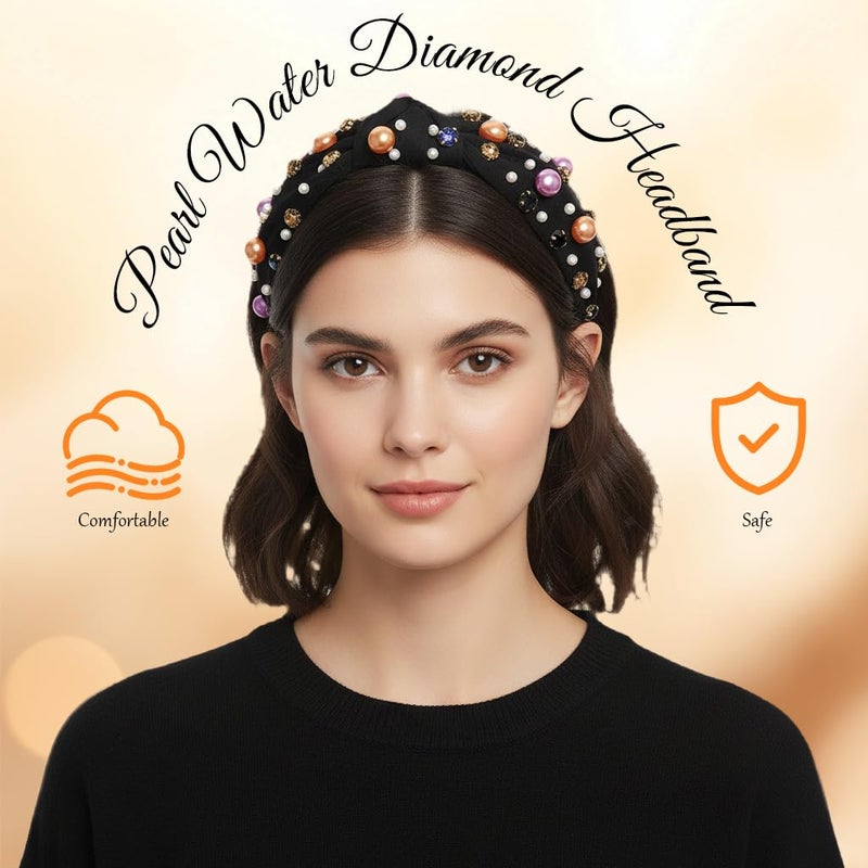 M'AYCREATE ® Hairband for Woman, Wide Hair Band Gem Ornament Hair Bands for Women, Fashion Knotted Fabric Wrapped Headband Festive Headwear for Party - Image 4