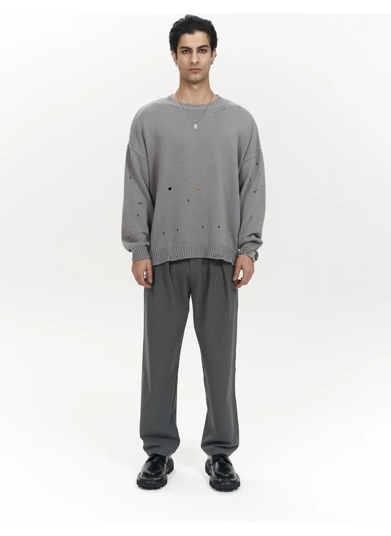 Mai Collection Alec Ribbed Ripped Detail Smoke Men's Knitwear Sweater