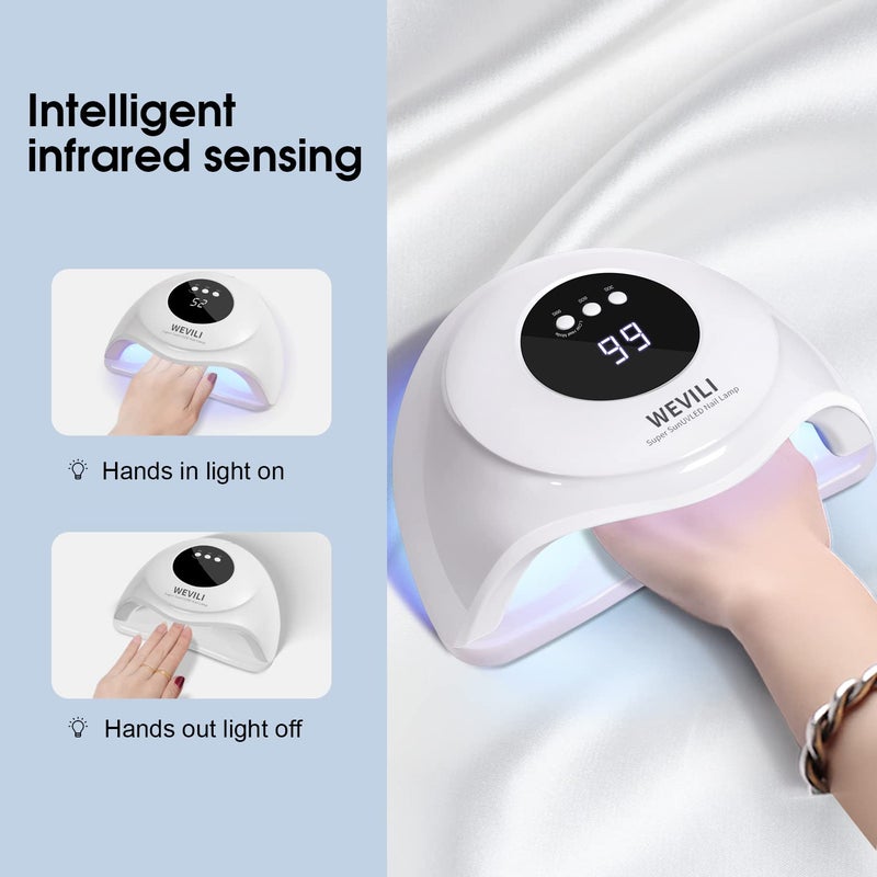 WEVILI 72W UV Nail Lamp, UV Light for Gel Nails with Smart Sensor, 3 Timer Settings & LCD Display, Portable Fast Curing Nail Dryer for Salon and Home Use (White) - Image 3