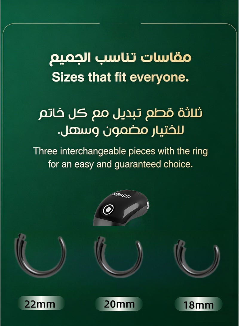 Tasbih Zikr Smart Ring, Adjustable Counter, zikr rings 20mm with 3 Size Adjustable Tasbeeh Counter (/18/22/mm), digital tasbeeh，Tasbeeh Counter, Prayer Ring, tasbih ring，APP Support Digital Counter Prayer Reminder Ring, Waterproof OLED Display Counter Zikr Ring, Tasbeeh counter for Muslims Green - Image 4