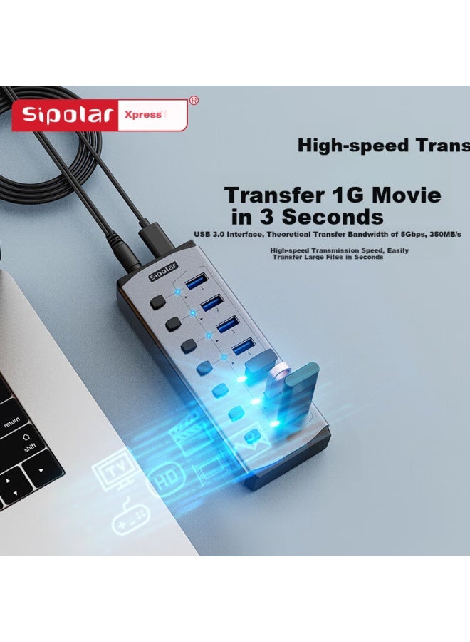 Sipolar Usb 3.0 Hub Splitter 1-to-7 High-speed Expansion Dock Hub Splitter Extension Line Desktop Laptop Multi-interface Converter Expansion Dock - Image 2