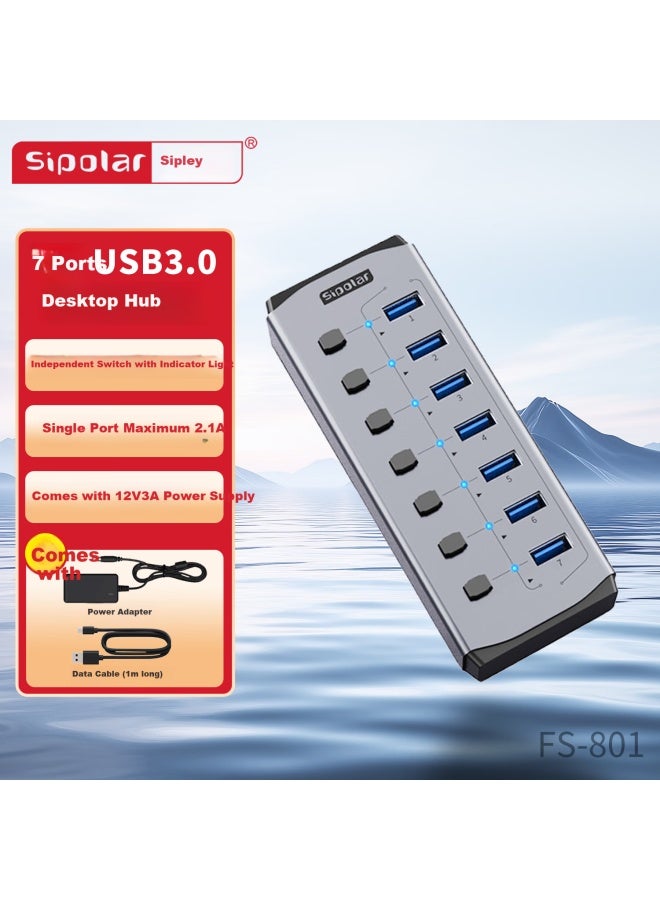 Sipolar Usb 3.0 Hub Splitter 1-to-7 High-speed Expansion Dock Hub Splitter Extension Line Desktop Laptop Multi-interface Converter Expansion Dock - Image 1