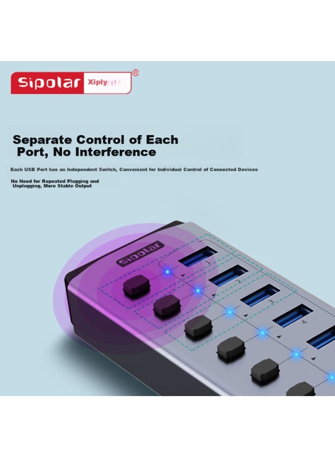 Sipolar Usb 3.0 Hub Splitter 1-to-7 High-speed Expansion Dock Hub Splitter Extension Line Desktop Laptop Multi-interface Converter Expansion Dock - Image 5