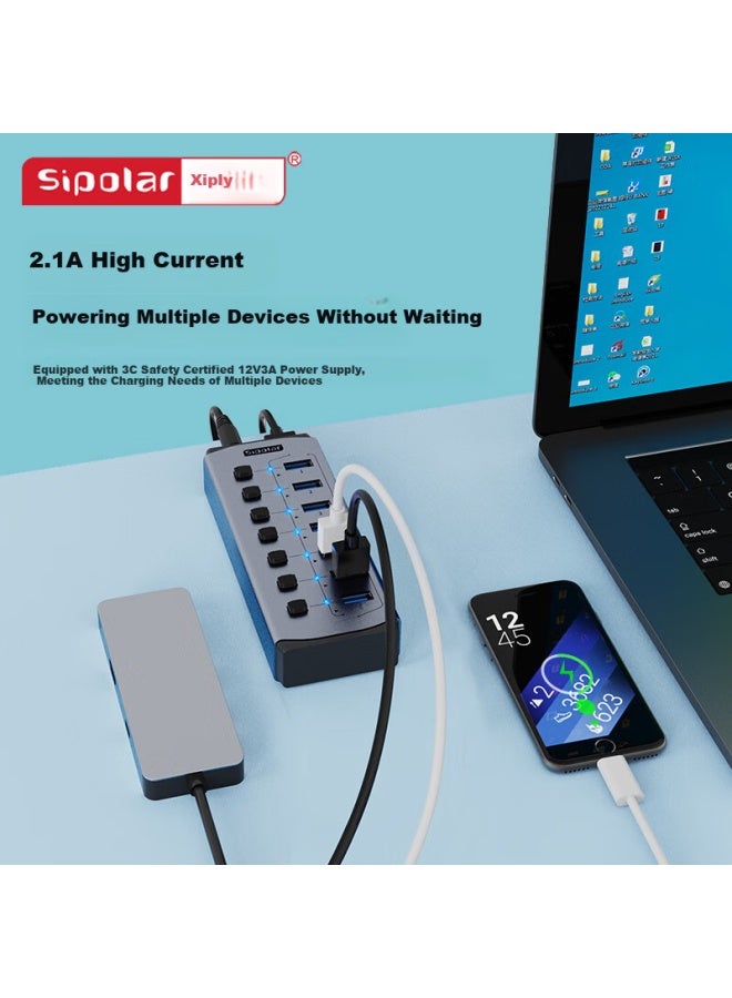 Sipolar Usb 3.0 Hub Splitter 1-to-7 High-speed Expansion Dock Hub Splitter Extension Line Desktop Laptop Multi-interface Converter Expansion Dock - Image 3