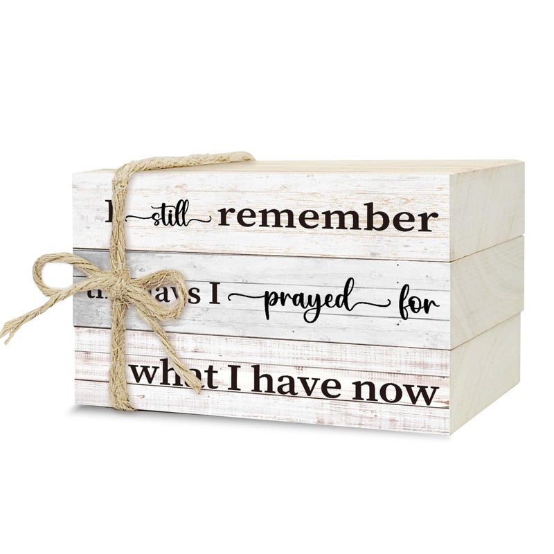Ycyfckdr Decorative Books For Home Decor, Wood Book Stack For Table Decor, I Still Remember The Days I Prayed Decor Books For Living Room Bookshelf Office Coffee Bar, Farmhouse Stacked Books Decor (L05) - Image 1
