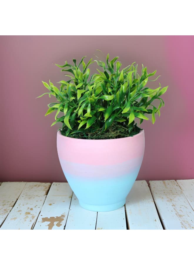 Handnade artificial plant pot - pink & light blue - 18*10 cm