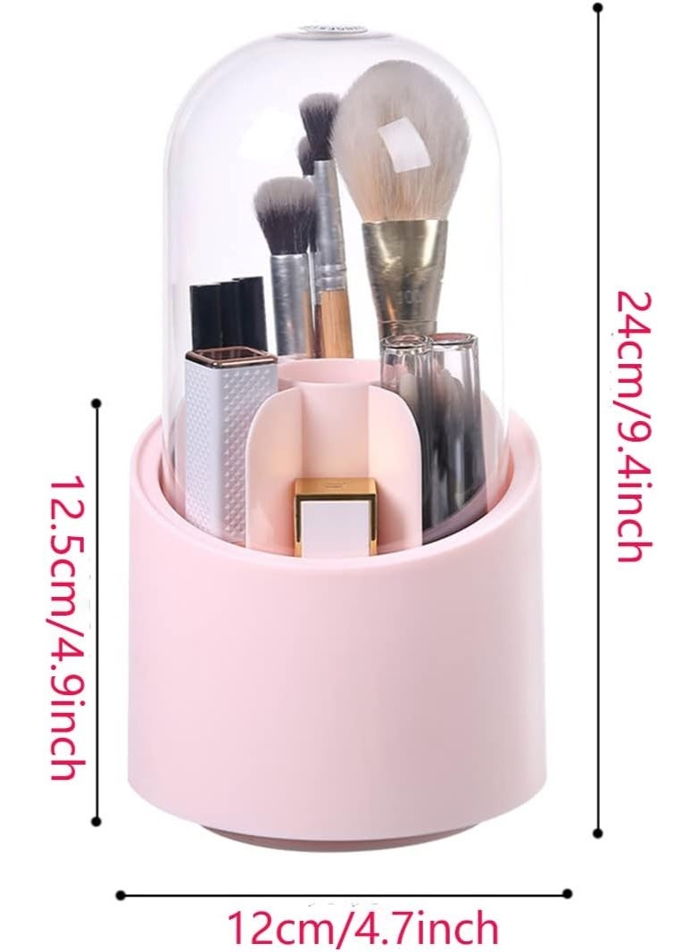 عام صندوق تخزين حامل فرش المكياج مع غطاء شفاف، حامل عرض مستحضرات التجميل يدور 360 درجة خالي من الغبار لأسطح الحمام وطاولات الزينة وأجهزة الكمبيوتر المكتبية - Image 5