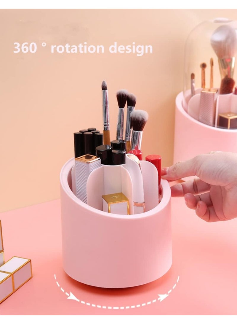 عام صندوق تخزين حامل فرش المكياج مع غطاء شفاف، حامل عرض مستحضرات التجميل يدور 360 درجة خالي من الغبار لأسطح الحمام وطاولات الزينة وأجهزة الكمبيوتر المكتبية - Image 3