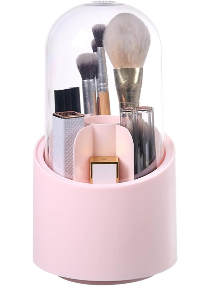 عام صندوق تخزين حامل فرش المكياج مع غطاء شفاف، حامل عرض مستحضرات التجميل يدور 360 درجة خالي من الغبار لأسطح الحمام وطاولات الزينة وأجهزة الكمبيوتر المكتبية - Image 1