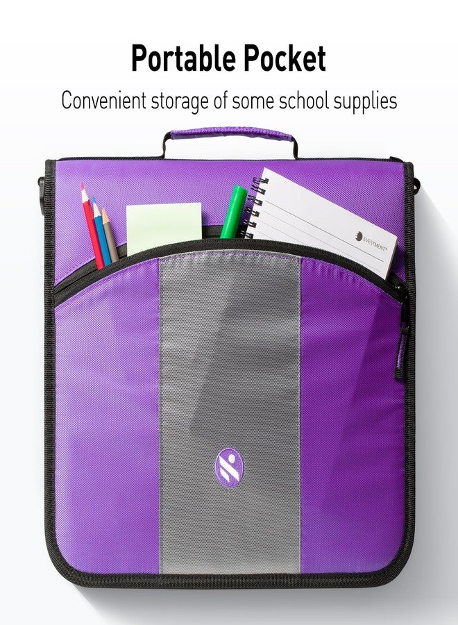 Kinbashi 3-Inch Zipper Binder, Round Ring Binder with Expanding Files, Handle and Shoulder Strap, Violet - Image 3