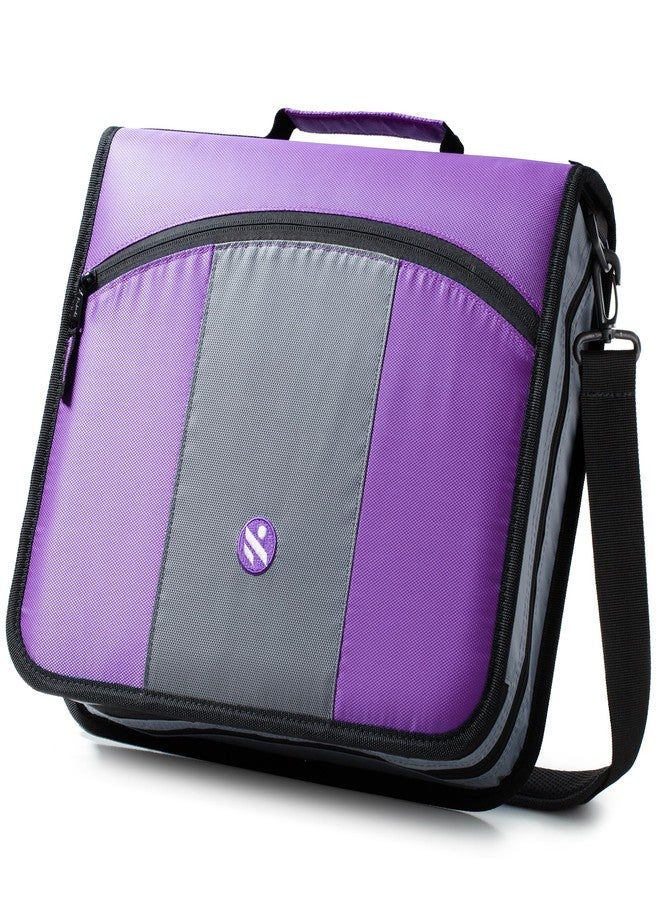 Kinbashi 3-Inch Zipper Binder, Round Ring Binder with Expanding Files, Handle and Shoulder Strap, Violet - Image 1