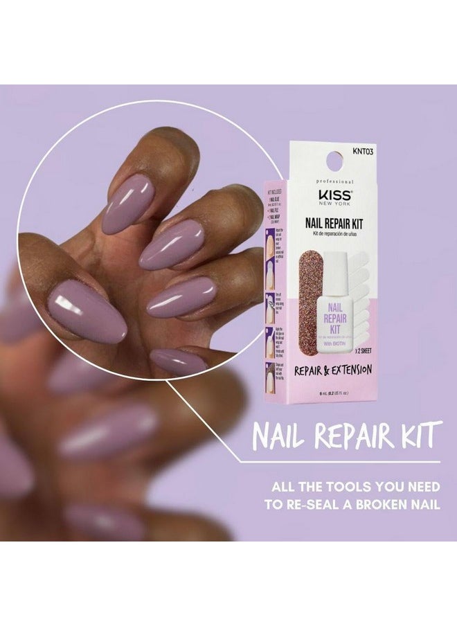 kiss new york - Nail Repair Kit For Damage Nails Broken Cracked And Weak Nails Biotin Infused Nail Glue Nail File And 2 Nail Wraps Made In Korea - Image 1