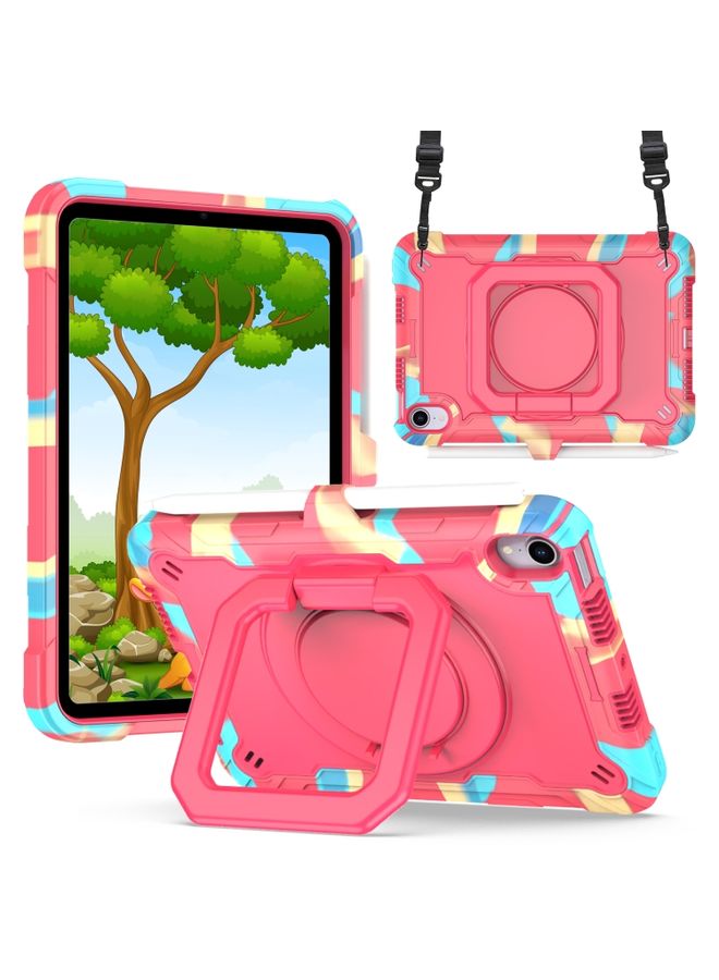 HuHa Case Cover For iPad mini 6 Silicone + PC Bracelet Holder Tablet Case Camouflage + Rose Red 