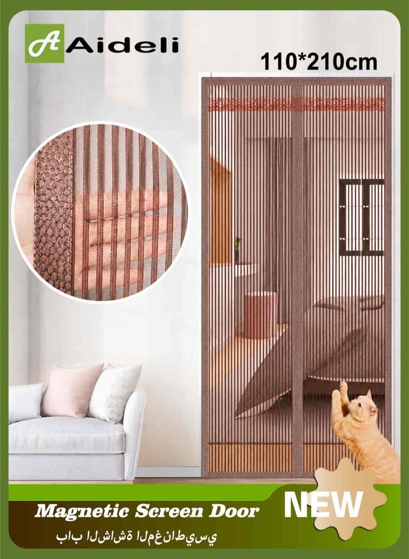 Aideli Magnetic Screen Door 110×210cm, Fiberglass Lace Fly Screen Mesh Curtain, Strong Magnets Hands-Free Self-Closing, Full Frame Magic Tape, Anti-Mosquito Insect Protection for Doors, Balcony, Kitchen - Image 1