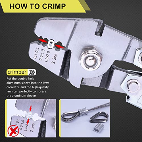 Twidec/Wire Rope Crimping Tool Up To 2.2mm Swaging Tool With 160PCS 1/16''Aluminum Crimping Loop Sleeve And 66FT 1/16'' 304 stainless steel Wire Rope 12PCS Wire Rope Thimbles Kit - Image 4