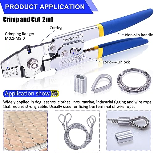 Twidec/Wire Rope Crimping Tool Up To 2.2mm Swaging Tool With 160PCS 1/16''Aluminum Crimping Loop Sleeve And 66FT 1/16'' 304 stainless steel Wire Rope 12PCS Wire Rope Thimbles Kit - Image 5