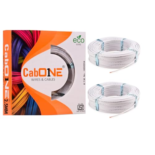CabONE 2.5 SQ.MM FR PVC Insulated Copper Electrical Wire, 90 Meter (White, Pack of 2) | ISI Marked Fire Retardant Single Core Cable for Home Wiring - Image 1