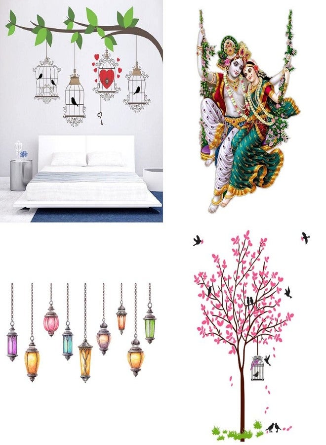 MERICAL Birdcase Key, Radhamadhav Jhula, Hanging Lamp, Pink Tree Bird & Nest Wall Stickers for Living Room, Hall, Wall D�cor (Material: PVC Vinyl) - Image 1