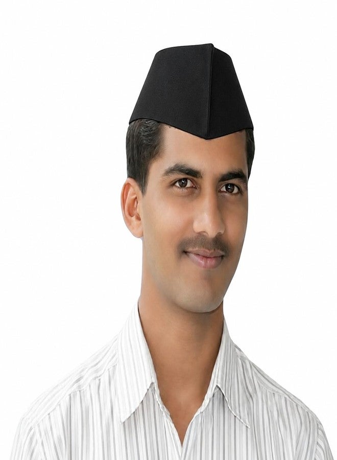 ATABZ قبعة غاندي من ATABZ، سوداء، قبعة ماهاراشتراية قطنية رجالية، قبعة غاندي، قبعة جواهر لال نهرو التقليدية الفريدة. - Image 3