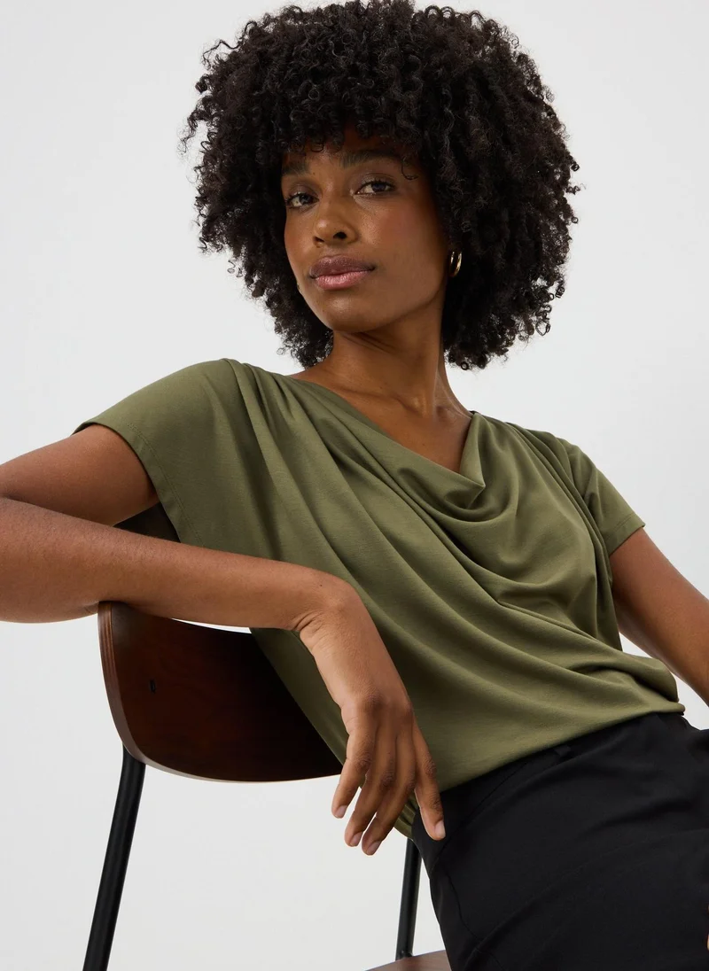ماتلان Khaki Cowl Angel Sleeve Top