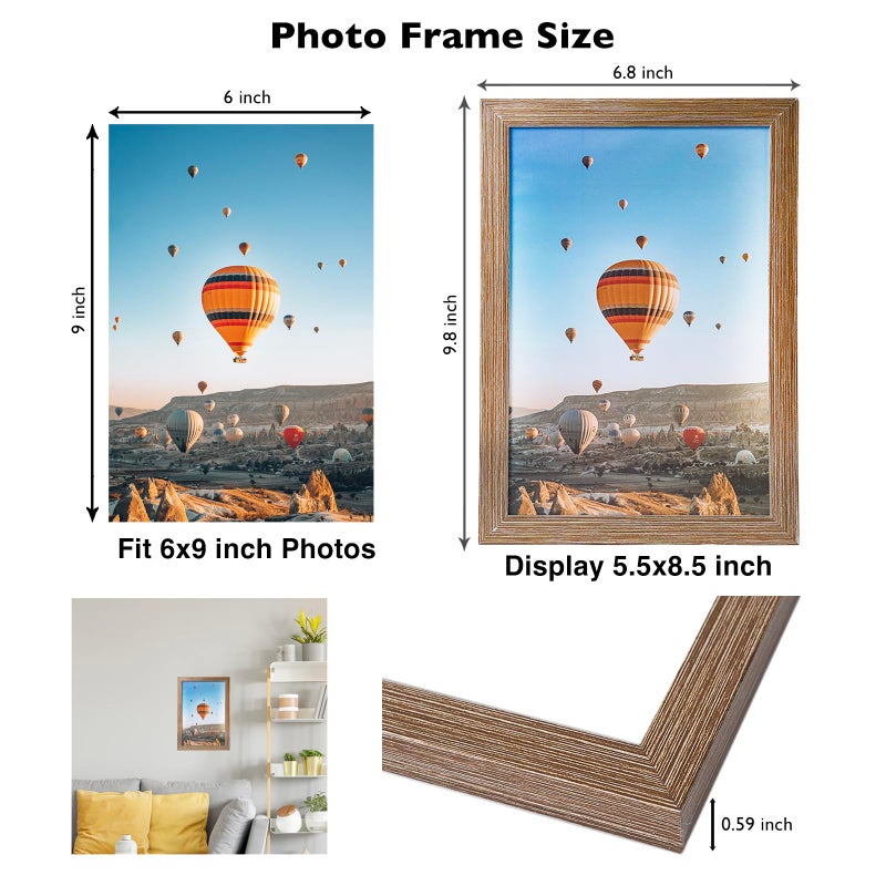 JCJMY 6x9 إطار الصورة مجموعة من 4 بني ريفي لجدار شنق أو طاولة- الجدار تصاعد أفقيا أو عمودي 6 × 9 إطارات صور معرض الجدار ل 6 × 9 صور 4 حزمة براون ريفي - Image 3