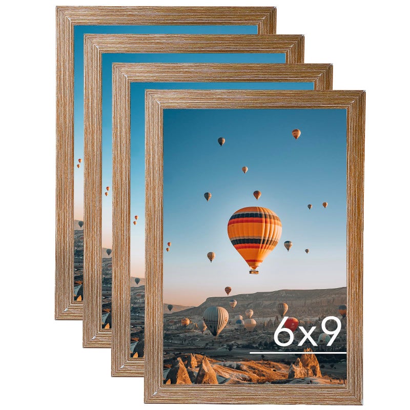 JCJMY 6x9 إطار الصورة مجموعة من 4 بني ريفي لجدار شنق أو طاولة- الجدار تصاعد أفقيا أو عمودي 6 × 9 إطارات صور معرض الجدار ل 6 × 9 صور 4 حزمة براون ريفي - Image 1